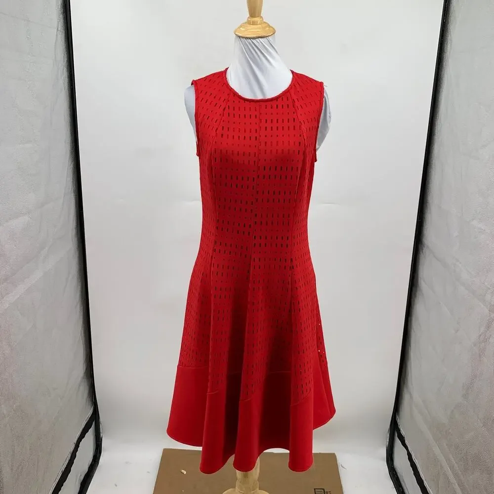 Joseph Ribkoff Dress Womens 6 Cutwork Lasercut Fit Flare Sleeveless Lined Skater